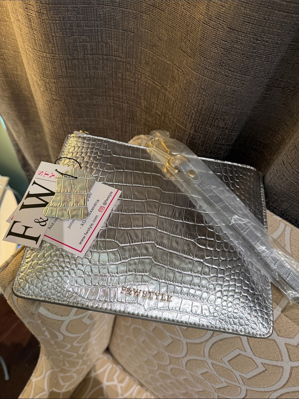 F & W Style Croc Embossed Wristlet Pouch NWT